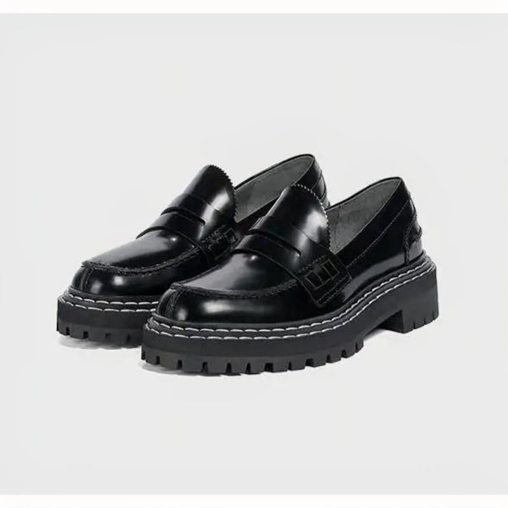 Zwarte loafers met dikke zool voor dames van synthetisch leer