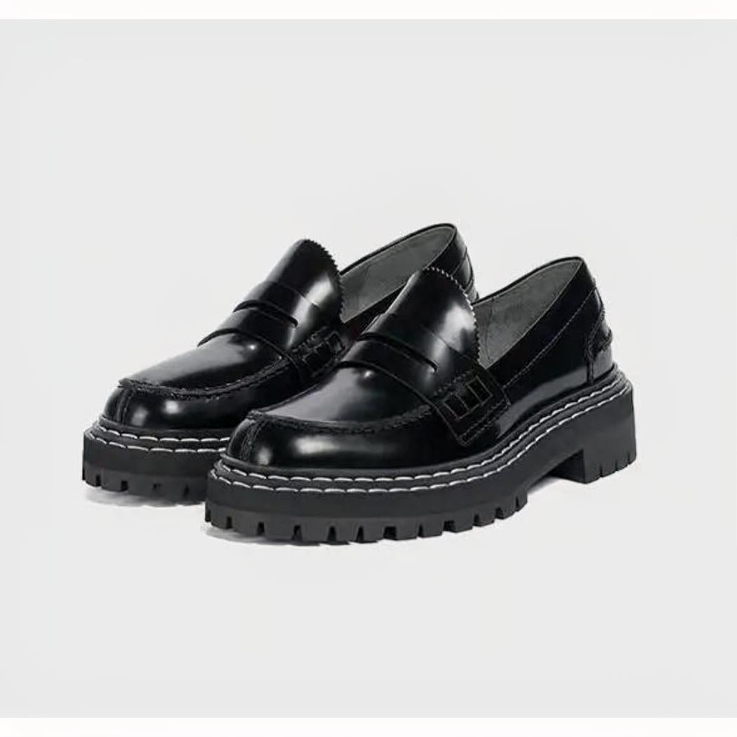 Zwarte loafers met dikke zool voor dames van synthetisch leer