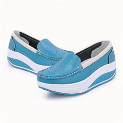 Ademende gekleurde plateau loafers voor dames, Blauw