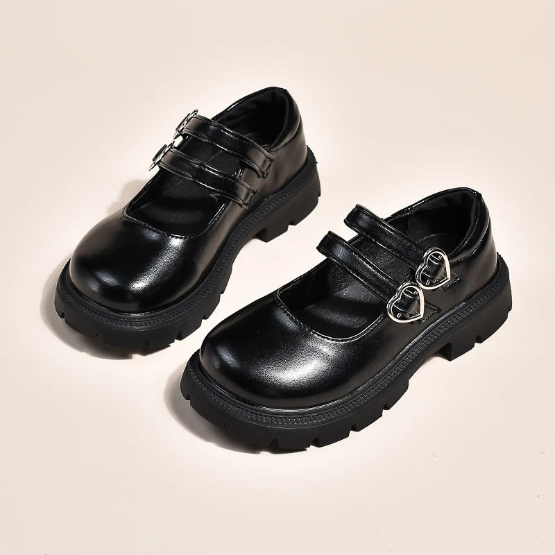 Trendy zwarte loafers voor meisjes met dubbele gesp