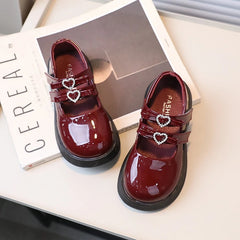 Schattige gelakte mocassins voor meisjes met dubbele gesp, Bordeaux