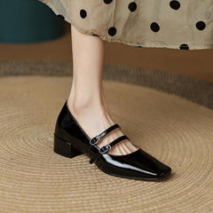 Loafer ballerina met blokhak, Zwart
