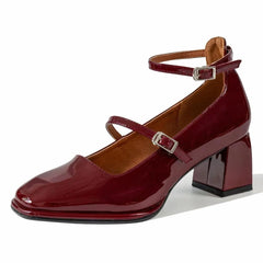 Ballerina loafer met gelakte hak, Bordeaux