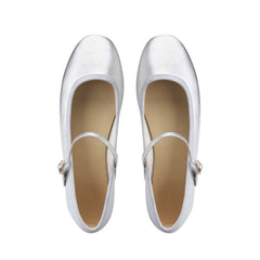 Gelakte ballerina loafer met ronde neus, Zilver