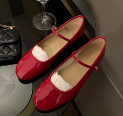 Gelakte ballerina loafer met ronde neus, Rood