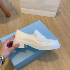 Loafers met dikke lage hak voor dames, Wit