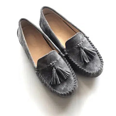 Dames loafers met kwastjes in echt suède, Grijze