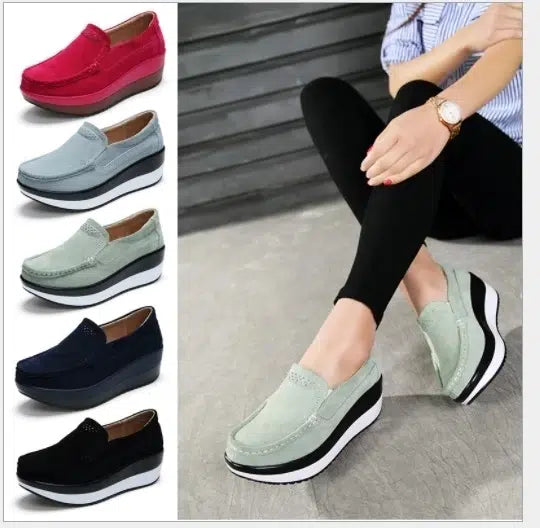 Dames loafers met sleehak in suède