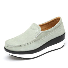 Dames loafers met sleehak in suède, Groen