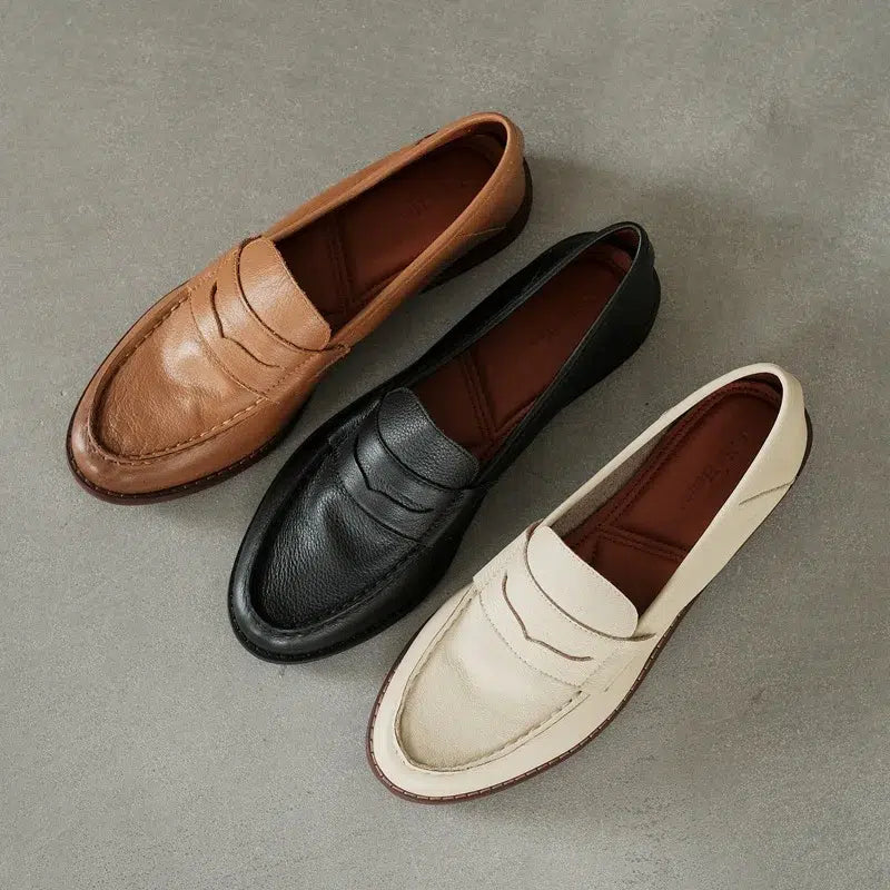 Dames loafers met blokhak in zacht leer
