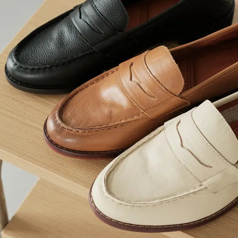 Dames loafers met blokhak in zacht leer