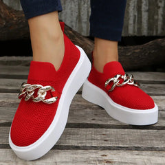 Loafers met plateauzool en metalen ketting, Rood
