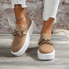 Loafers met plateauzool en metalen ketting, Beige