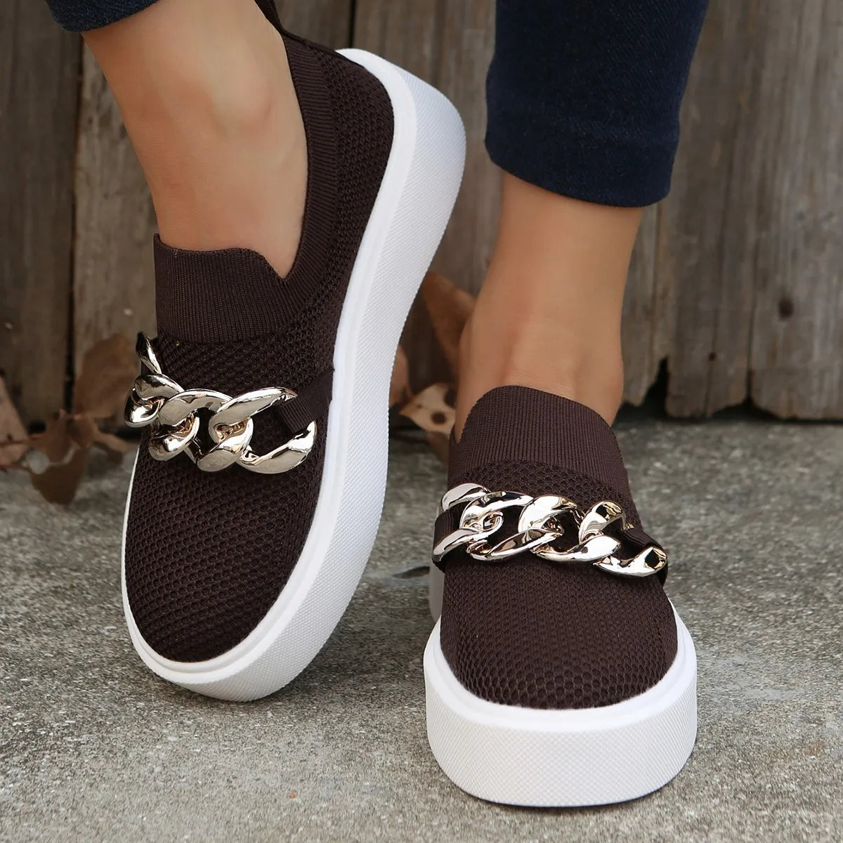 Loafers met plateauzool en metalen ketting
