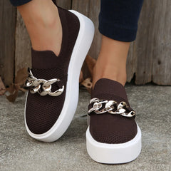 Loafers met plateauzool en metalen ketting, Bruin