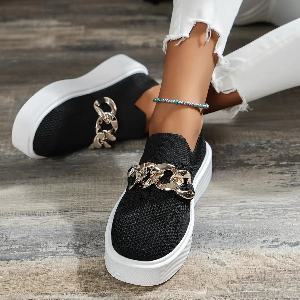 Loafers met plateauzool en metalen ketting