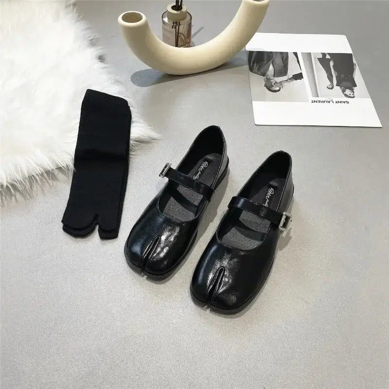 Mary Jane ballerina's gespleten leer zwart voor dames - Tabi-stijl