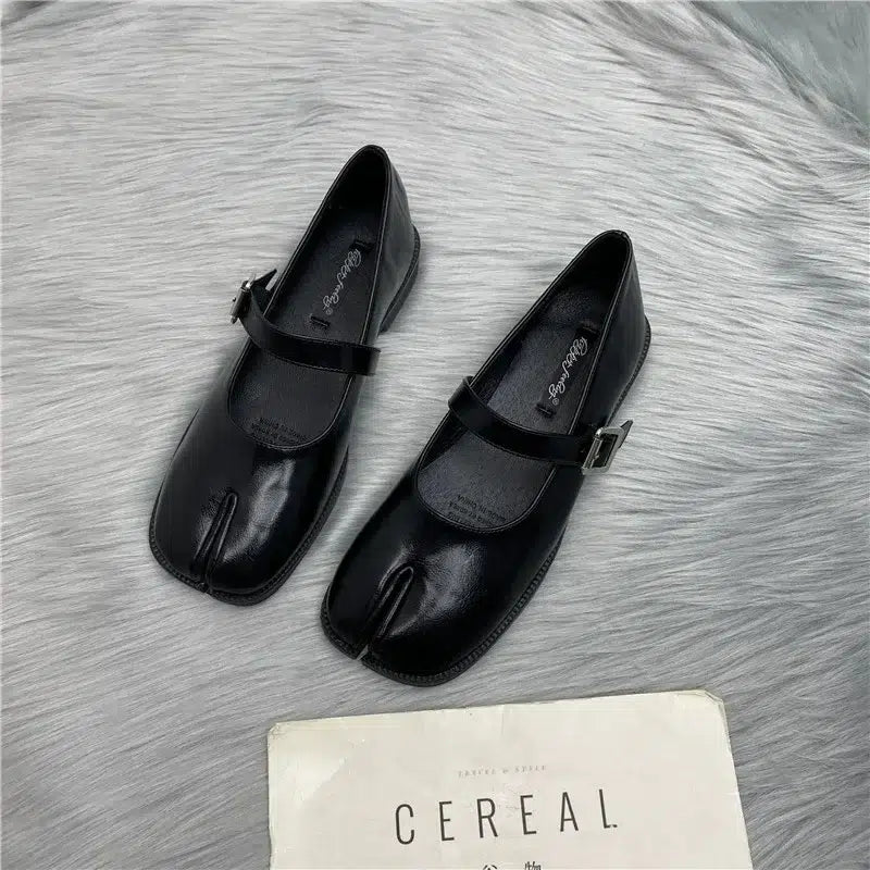 Mary Jane ballerina's gespleten leer zwart voor dames - Tabi-stijl