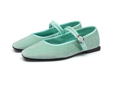 Mary Jane ballerina's in velours voor dames, Groen