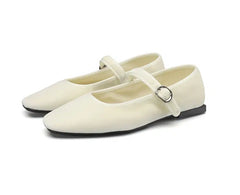 Mary Jane ballerina's in velours voor dames, Beige