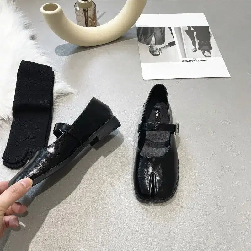 Mary Jane ballerina's gespleten leer zwart voor dames - Tabi-stijl