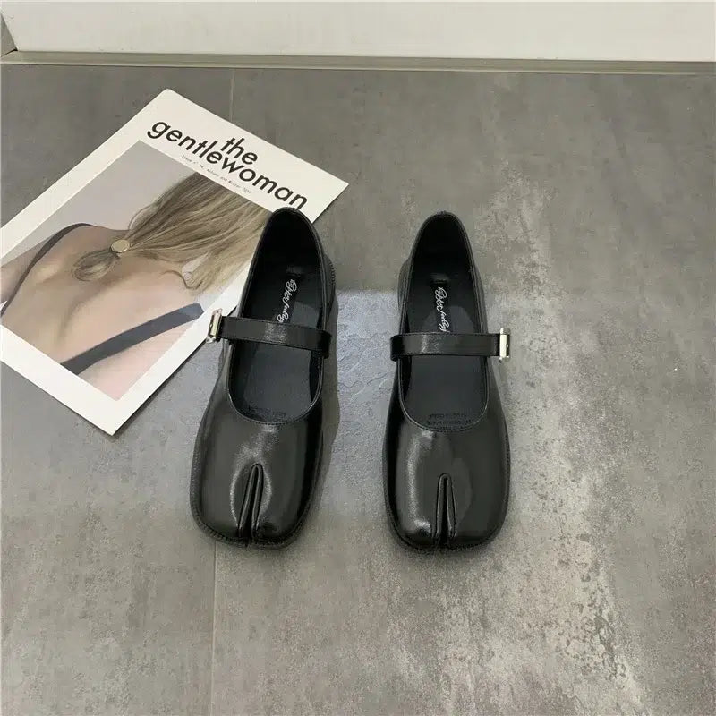 Mary Jane ballerina's gespleten leer zwart voor dames - Tabi-stijl