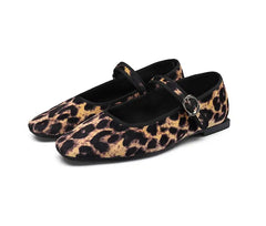 Mary Jane ballerina's in velours voor dames, Luipaard