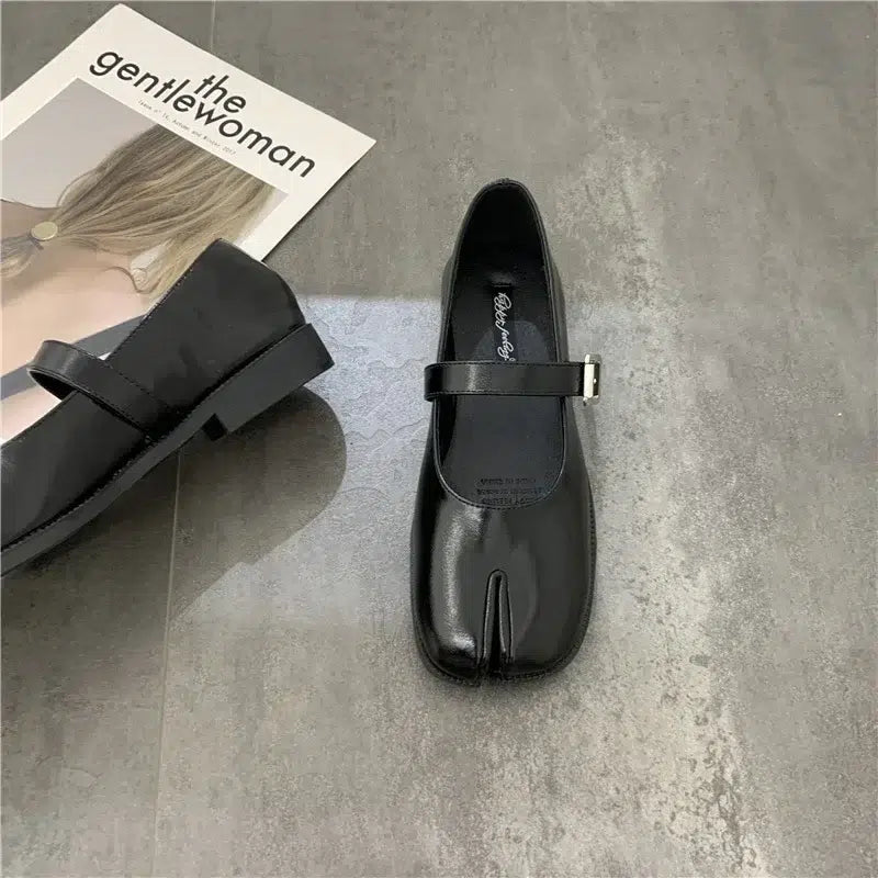 Mary Jane ballerina's gespleten leer zwart voor dames - Tabi-stijl