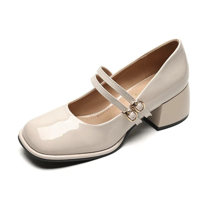 Mary Jane lak ballerina's voor dames met twee bandjes met kleine hak