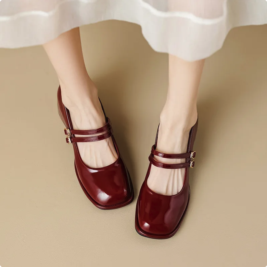 Mary Jane lak ballerina's voor dames met twee bandjes met kleine hak