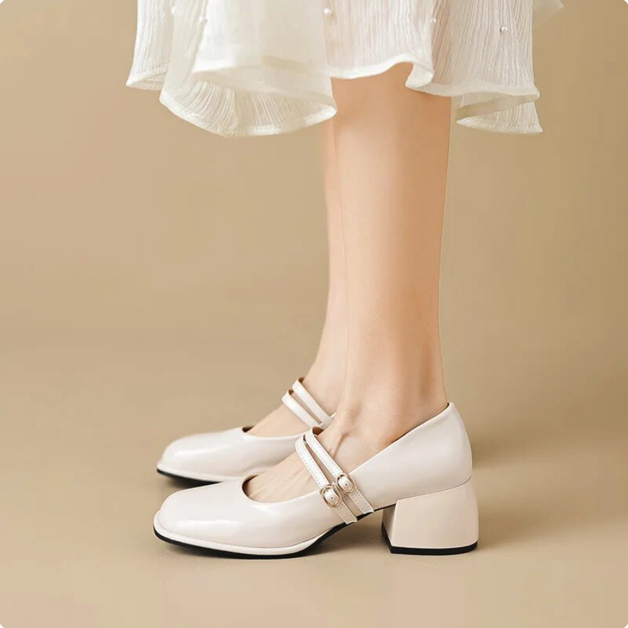 Mary Jane lak ballerina's voor dames met twee bandjes met kleine hak