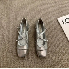 Comfortabele Mary Jane retro ballerina's voor vrouwen, Zilver