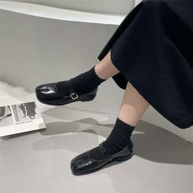 Mary Jane ballerina's gespleten leer zwart voor dames - Tabi-stijl
