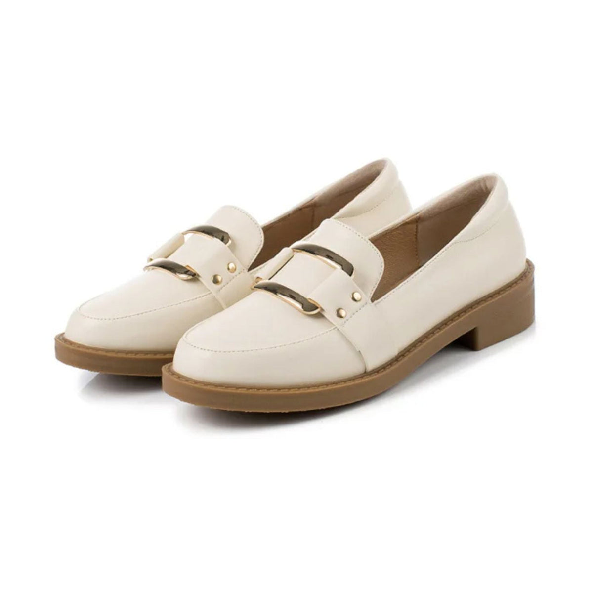 Crèmebeige dames mocassin, bovenaanzicht