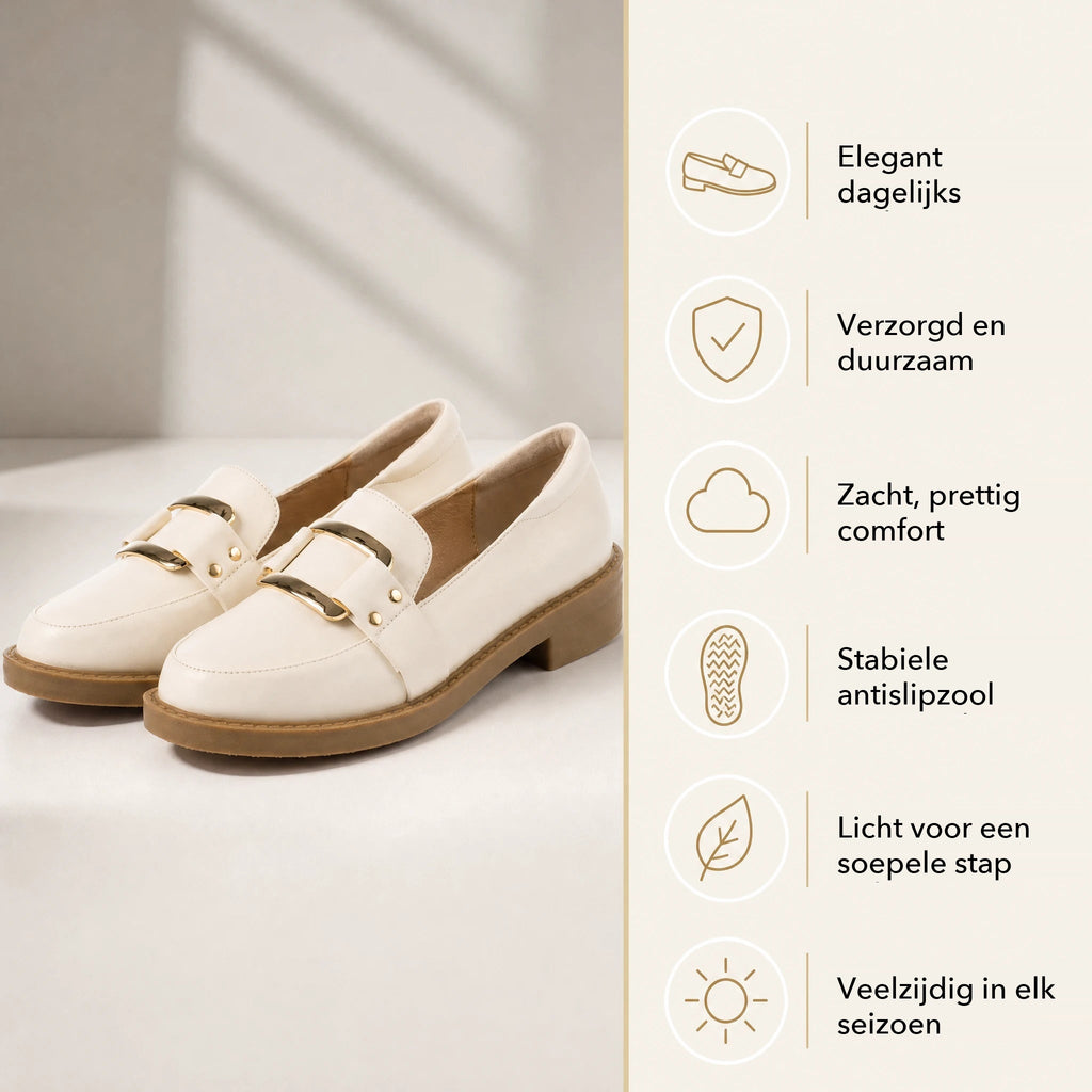 Beige mocassin met hak van 4 cm