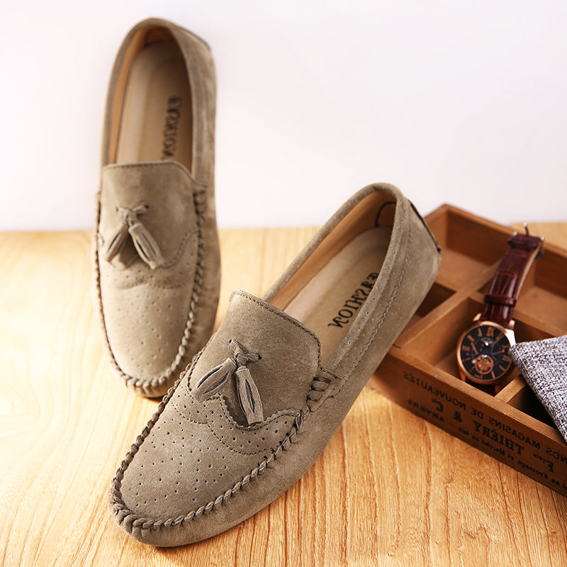 Zomermocassins in beige suède voor heren