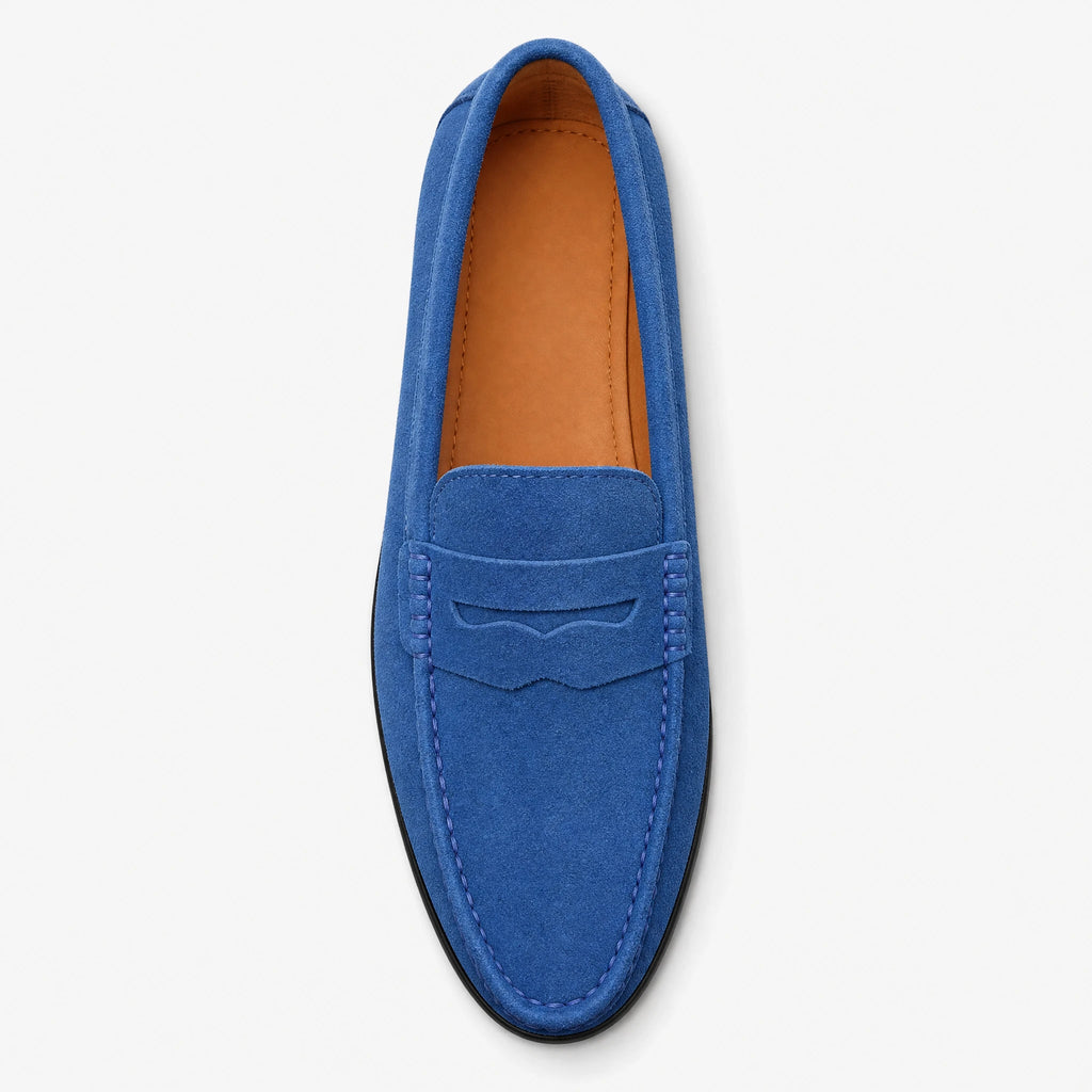 Blauwe suède herenloafers met profielzool