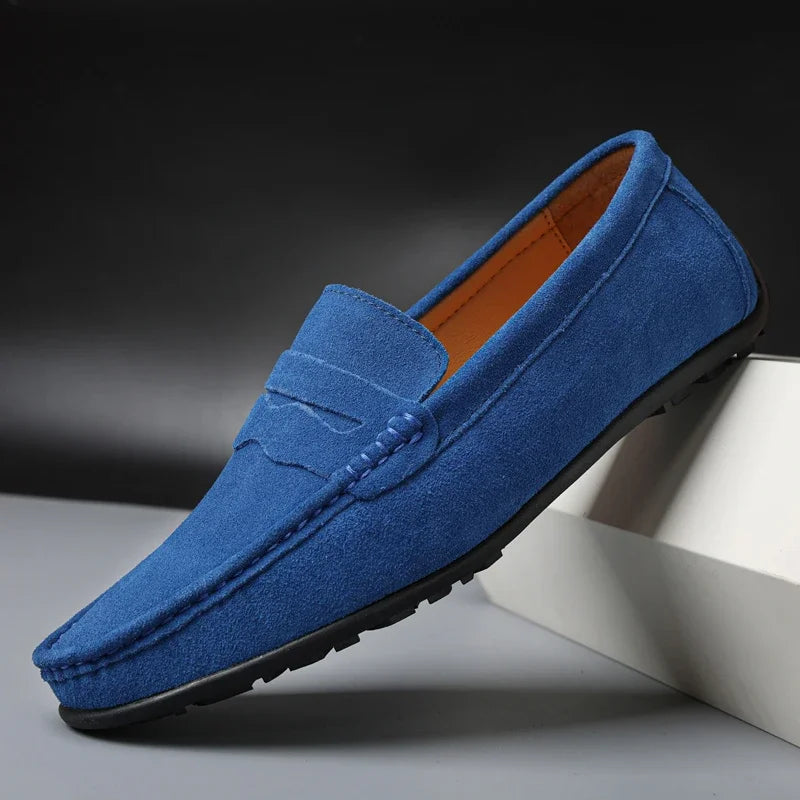Blauwe suède herenloafers met profielzool - marineblauw, foto 2