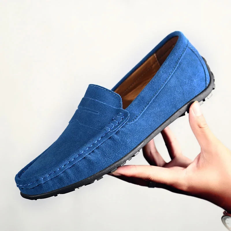 Blauwe suède herenloafers met profielzool - marineblauw, foto 7