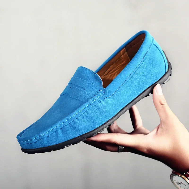 Blauwe suède herenloafers met profielzool - koningsblauw, foto 8
