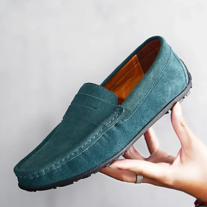 Blauwe suède herenloafers met profielzool - azuurblauw, foto 9