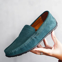 Blauwe suède herenloafers met profielzool, Groen