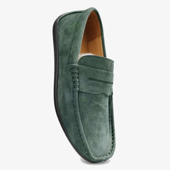 Blauwe suède loafers heren met pennybandje, Groen