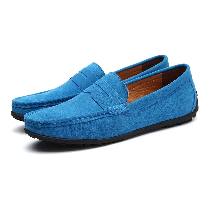 Blauwe suède loafer heren met pennybandje in blauw