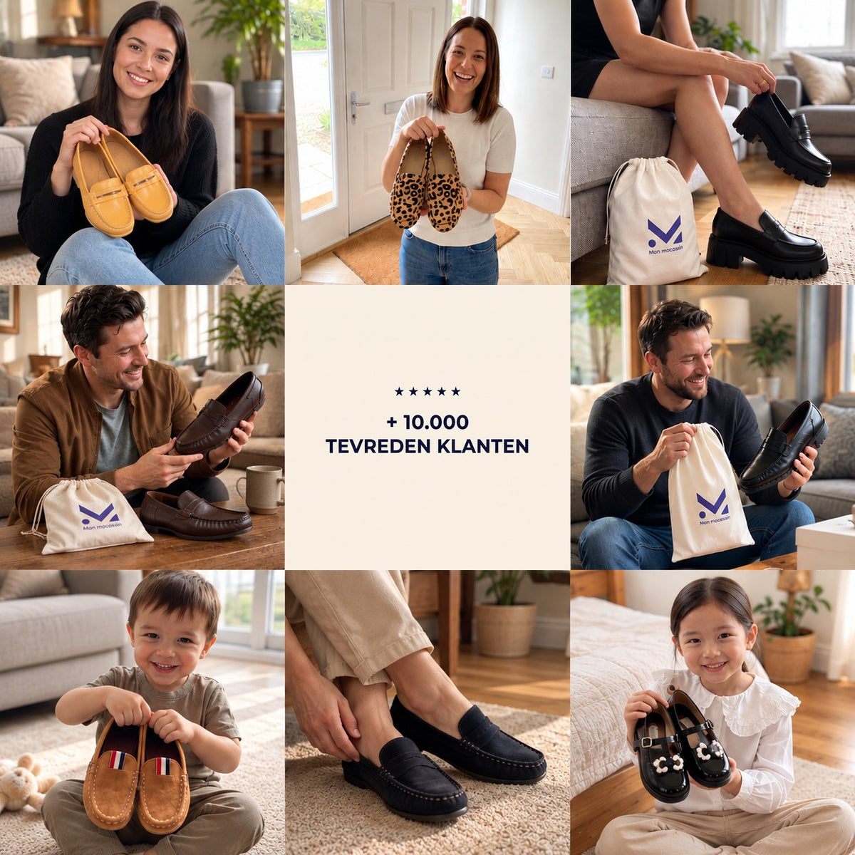 Collage de clientes et clients Mon Mocassin, satisfaction client Afbeelding