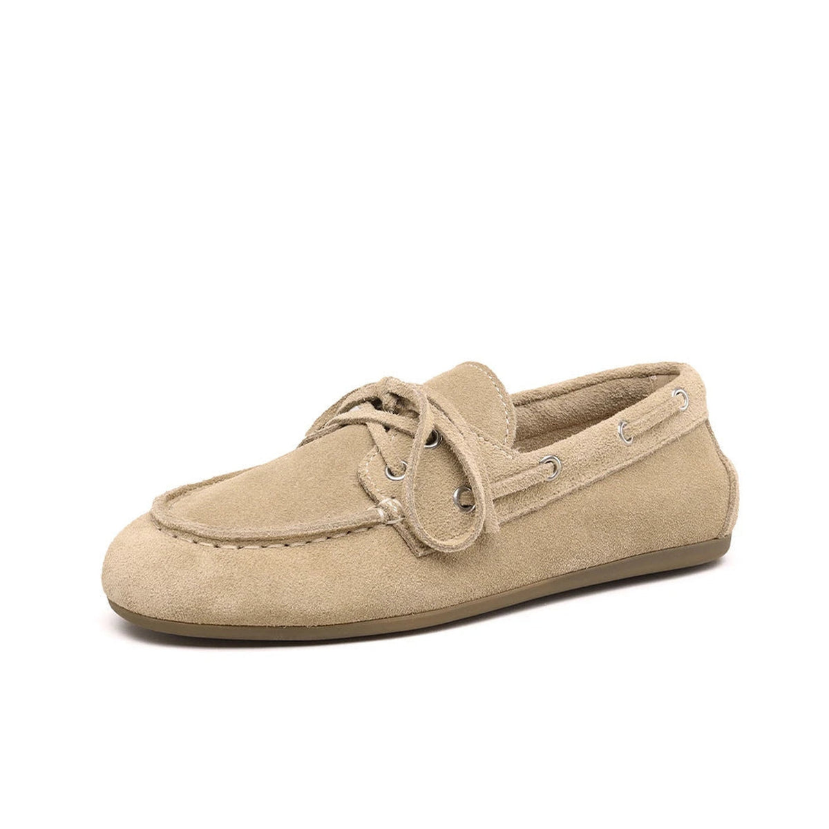 Bruine bootschoenen voor dames met veters in splitleer, detail van de zool