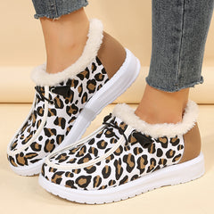 Bootschoen loafers met nepbont en luipaardprint, Wit