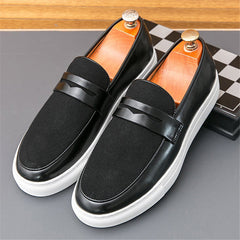 Bruine bicolor heren mocassin met textuurinzet, Zwart