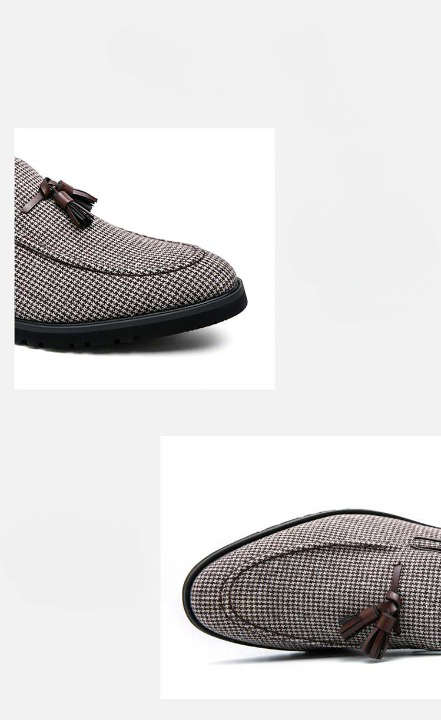 Bruine en witte geruite kwastloafers voor heren