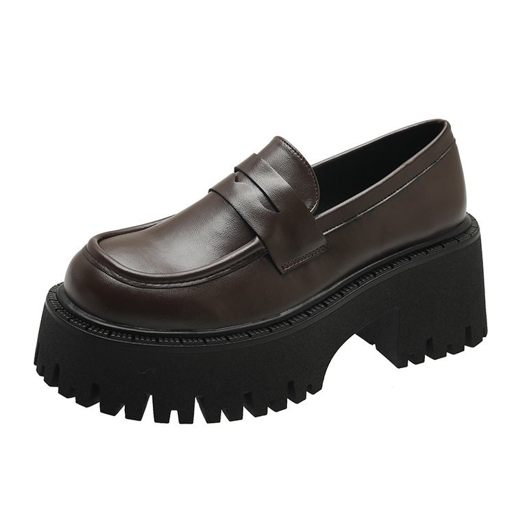 Platform mocassins in bruin leer voor dames